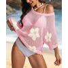 imageATHMILE Womens Floral Spring Tops Summer Fashion Shirts Short Sleeve Beach Vacation Crochet Knit Sweater Lightweight PulloverPink