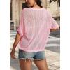 imageATHMILE Womens Floral Spring Tops Summer Fashion Shirts Short Sleeve Beach Vacation Crochet Knit Sweater Lightweight PulloverPink