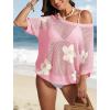 imageATHMILE Womens Floral Spring Tops Summer Fashion Shirts Short Sleeve Beach Vacation Crochet Knit Sweater Lightweight PulloverPink