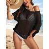 imageATHMILE Womens Short Sleeve Sweaters Scoop Neck Summer Beach Cover up Casual Crochet Hollow Out Knit Tops Pullover ShirtsBlack
