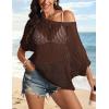 imageATHMILE Womens Short Sleeve Sweaters Scoop Neck Summer Beach Cover up Casual Crochet Hollow Out Knit Tops Pullover ShirtsCoffee