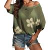 imageATHMILE Womens Floral Spring Tops Summer Fashion Shirts Short Sleeve Beach Vacation Crochet Knit Sweater Lightweight PulloverArmy Green