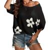 imageATHMILE Womens Floral Spring Tops Summer Fashion Shirts Short Sleeve Beach Vacation Crochet Knit Sweater Lightweight PulloverBlack