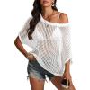 imageATHMILE Womens Short Sleeve Sweaters Scoop Neck Summer Beach Cover up Casual Crochet Hollow Out Knit Tops Pullover ShirtsWhite