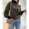 imageATHMILE Womens Fashion Turtleneck Sweater Long Sleeve Plaid Ribbed Knit Loose Pullover Tops Trendy Office OutfitsBrownstripe