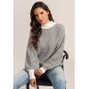 imageATHMILE Womens Fashion Turtleneck Sweater Long Sleeve Plaid Ribbed Knit Loose Pullover Tops Trendy Office OutfitsCarbon