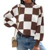 imageATHMILE Womens Fashion Turtleneck Sweater Long Sleeve Plaid Ribbed Knit Loose Pullover Tops Trendy Office OutfitsMocha