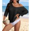 imageATHMILE Womens Sweater Spring Summer Crochet Hollow Out 34 Sleeve Pullover Sweater Off Shoulder Sweater 2025Black