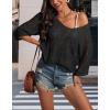imageATHMILE Womens Sweater Spring Summer Crochet Hollow Out 34 Sleeve Pullover Sweater Off Shoulder Sweater 2025Black