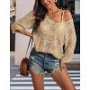 imageATHMILE Womens Sweater Spring Summer Crochet Hollow Out 34 Sleeve Pullover Sweater Off Shoulder Sweater 2025Camel