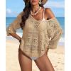 imageATHMILE Womens Sweater Spring Summer Crochet Hollow Out 34 Sleeve Pullover Sweater Off Shoulder Sweater 2025Camel