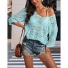 imageATHMILE Womens Sweater Spring Summer Crochet Hollow Out 34 Sleeve Pullover Sweater Off Shoulder Sweater 2025Light Blue
