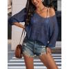 imageATHMILE Womens Sweater Spring Summer Crochet Hollow Out 34 Sleeve Pullover Sweater Off Shoulder Sweater 2025Navy Blue