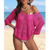 imageATHMILE Womens Sweater Spring Summer Crochet Hollow Out 34 Sleeve Pullover Sweater Off Shoulder Sweater 2025Rose Red