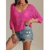 imageATHMILE Womens Sweater Spring Summer Crochet Hollow Out 34 Sleeve Pullover Sweater Off Shoulder Sweater 2025Rose Red