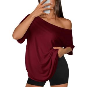 imageATHMILE Oversized TShirts for Womens Off The Shoulder Tops Short Sleeve Tees Summer 2025 Casual Spring Fashion ClothesWinered