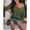 imageATHMILE Womens Sweater Spring Summer Crochet Hollow Out 34 Sleeve Pullover Sweater Off Shoulder Sweater 2025Army Green