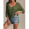 imageATHMILE Womens Sweater Spring Summer Crochet Hollow Out 34 Sleeve Pullover Sweater Off Shoulder Sweater 2025Army Green