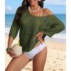 imageATHMILE Womens Sweater Spring Summer Crochet Hollow Out 34 Sleeve Pullover Sweater Off Shoulder Sweater 2025Army Green