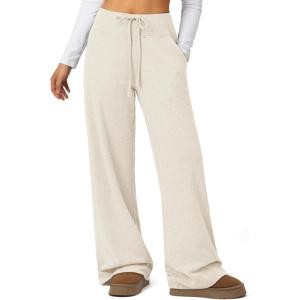 imageATHMILE Sweatpants Women Fall Outfits Wide Leg Baggy Pants HighWaisted Drawstring Sweat Pants Fashion Joggers 2025Oatmeal