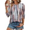 imageATHMILE 34 Length Sleeve Womens Tunic Tops Round Neck Casual Basic Pleated Shirts Loose Fit 2025Tie Dye