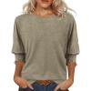 imageATHMILE Womens 34 Sleeve Tops Fall Dressy Casual Blouses for Women 2025 Fashion Cute Crewneck Shirts Work Business TeesSimplytaupe