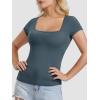 imageATHMILE Modal Short Sleeve Shirts for Women 2025 Fashion Square Neck Basics Slim Fitted TopsHaze Blue