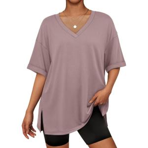 imageATHMILE Oversized Tshirts for Women Summer 2026 V Neck Casual Workout Plus Size Tops Spring Fashion Cute Basic Trendy OutfitsDark Pink