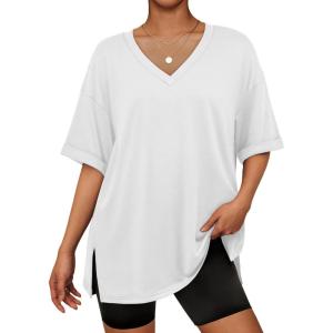 imageATHMILE Oversized Tshirts for Women Summer 2026 V Neck Casual Workout Plus Size Tops Spring Fashion Cute Basic Trendy OutfitsWhite