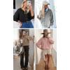 imageATHMILE Fall Long Sleeve Cardigans for Women Sweater Fashion Open Front Winter Button Down Crewneck Loose Knit Jacket 2025 Grey Blue
