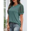 imageATHMILE Womens Summer Tops Pleated Crew Neck T Shirts Swiss Dot Puff Sleeve Loose Casual Blouses Trendy Date OutfitsGreen Teal