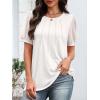 imageATHMILE Womens Summer Tops Pleated Crew Neck T Shirts Swiss Dot Puff Sleeve Loose Casual Blouses Trendy Date OutfitsWhite