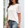 imageATHMILE Womens Summer Tops Pleated Crew Neck T Shirts Swiss Dot Puff Sleeve Loose Casual Blouses Trendy Date OutfitsWhite