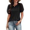 imageATHMILE Womens Summer Tops Pleated Crew Neck T Shirts Swiss Dot Puff Sleeve Loose Casual Blouses Trendy Date OutfitsBlack