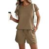 imageATHMILE Womens Two Piece Sets Summer Crew Neck Cap Sleeve Tops Lounge Shorts Beach Vacation Rompers Outfits With PocketsCoffee Brown