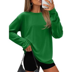 imageATHMILE Womens Oversized Long Sleeve T Shirts Basic Crewneck Tee Fall Tops Casual Workout Fashion Casual Y2K ClothesDeep Green