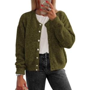 imageATHMILE Fall Long Sleeve Cardigans for Women Sweater Fashion Open Front Winter Button Down Crewneck Soft Knit Jacket 2025Army Green