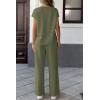 imageATHMILE Two Piece Sets for Women Casual Summer Travel Outfits Cap Sleeve Vacation Cap Sleeve Wide Leg Pants Lounge SetGreen