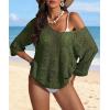 imageATHMILE Off The Shoulder Tops for Women Summer Crochet Hollow Out 34 Sleeve Pullover Sweater Beach Coverup Vacation ClothesArmy Green