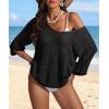 imageATHMILE Off The Shoulder Tops for Women Summer Crochet Hollow Out 34 Sleeve Pullover Sweater Beach Coverup Vacation ClothesBlack
