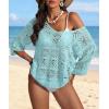 imageATHMILE Off The Shoulder Tops for Women Summer Crochet Hollow Out 34 Sleeve Pullover Sweater Beach Coverup Vacation ClothesLight Blue