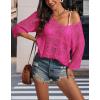 imageATHMILE Off The Shoulder Tops for Women Summer Crochet Hollow Out 34 Sleeve Pullover Sweater Beach Coverup Vacation ClothesRose Red