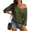 imageATHMILE Off The Shoulder Tops for Women Summer Crochet Hollow Out 34 Sleeve Pullover Sweater Beach Coverup Vacation ClothesArmy Green