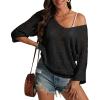 imageATHMILE Off The Shoulder Tops for Women Summer Crochet Hollow Out 34 Sleeve Pullover Sweater Beach Coverup Vacation ClothesBlack