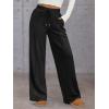 imageATHMILE Womens Wide Leg Sweatpants High Waisted Baggy Pants Fashion Teen Girl Drawstring Athletic JoggersFleeceblack