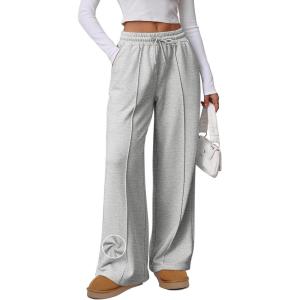 imageATHMILE Womens Wide Leg Sweatpants High Waisted Baggy Pants Fashion Teen Girl Drawstring Athletic JoggersFleecegrey