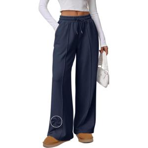 imageATHMILE Womens Wide Leg Sweatpants High Waisted Baggy Pants Fashion Teen Girl Drawstring Athletic JoggersFleecenavy