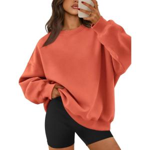 imageATHMILE Oversized Sweatshirt for Women Crewneck Fleece Long Sleeve Pullover Hoodies Tops Fall Fashion Outfits Clothes 2025Orange Red