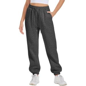 imageATHMILE Womens Cargo Sweatpants Oversized Fleece Joggers Fall Fashion Outfits Y2k Clothes 2024 with PocketsBlack Grey
