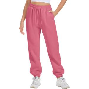 imageATHMILE Womens Cargo Sweatpants Oversized Fleece Joggers Fall Fashion Outfits Y2k Clothes 2024 with PocketsShot Pink